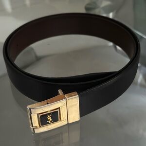 YSL Yves Saint Laurent Vintage Black and Gold buckle Belt $720 Unisex Large 39”